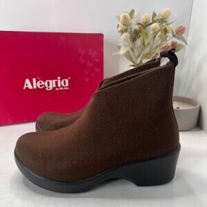Alegria By PG Lite Nadya Fleece Bootie Leather Mocha Brown Women's 8-8.5 NWB